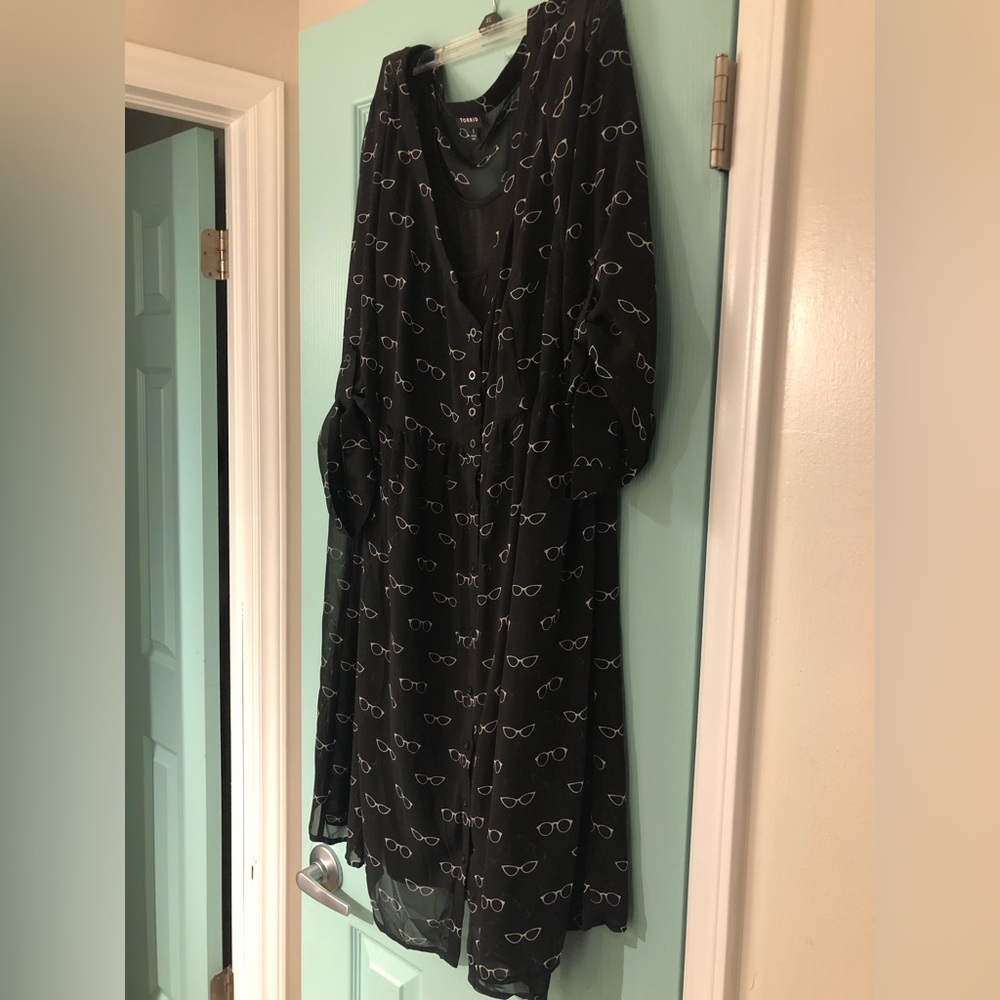 Black dress with eyeglass pattern